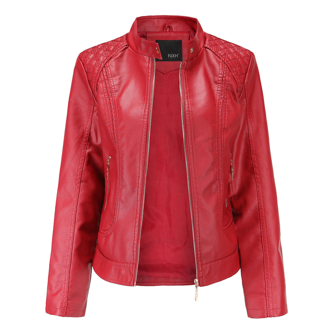 Lässige, biker-inspirierte vegane Lederjacke mit Reissverschlussdetails für Damen | Ideal für den Winter