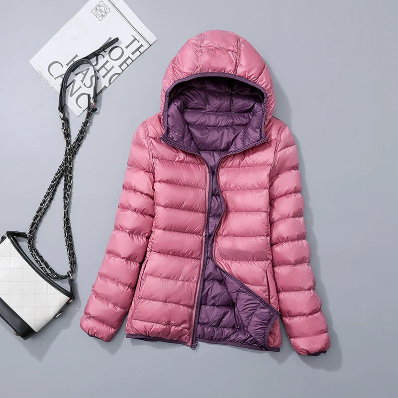 Lisa – Wende-Daunenjacke für Damen mit Kapuze