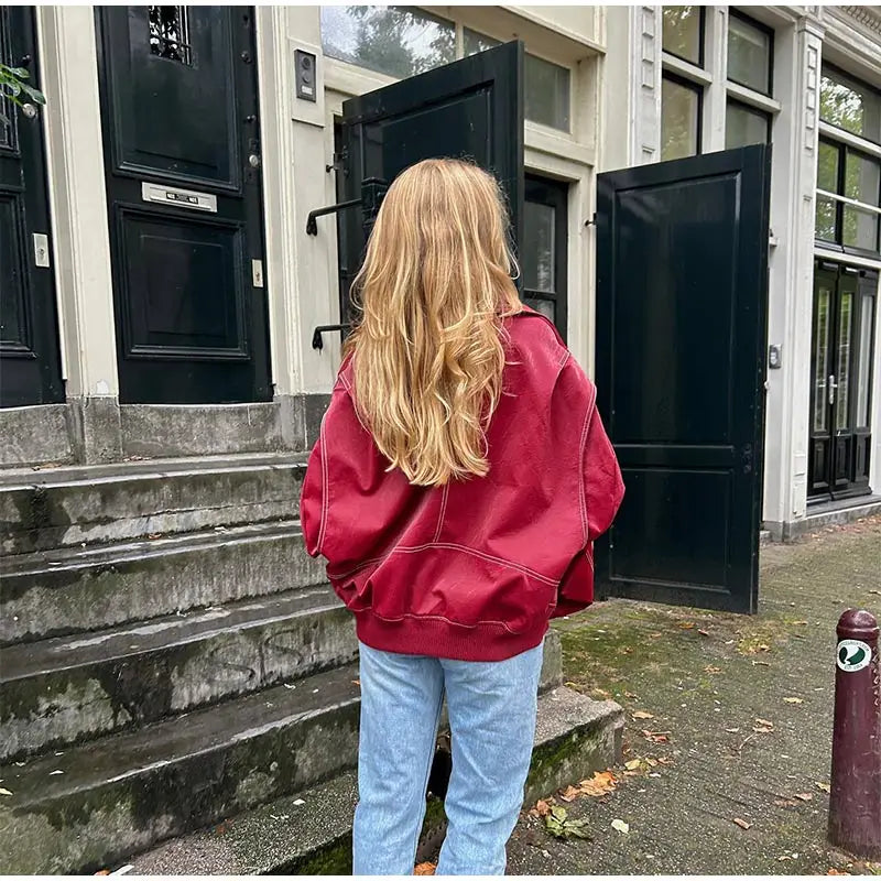 Lässige, Vintage-inspirierte oversized vegane Lederjacke für Damen | Ideal für den Winter
