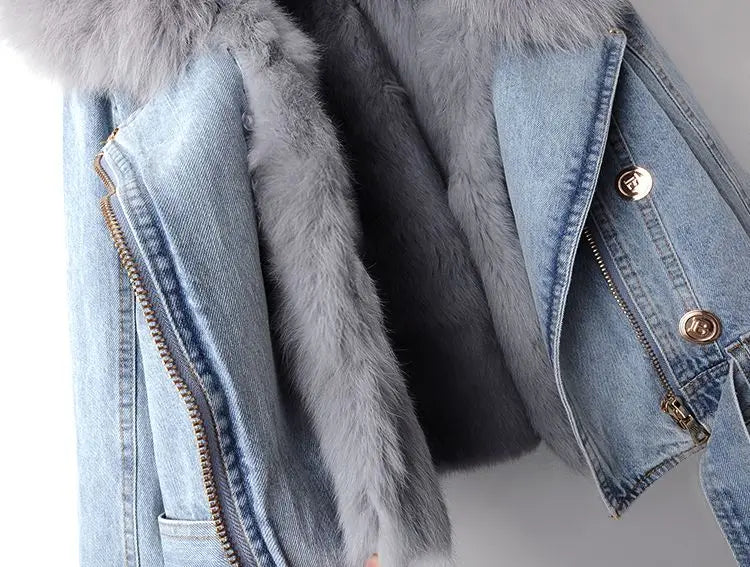 Jacklyn - Elegante Jeansjacke mit Kunstfell für Damen