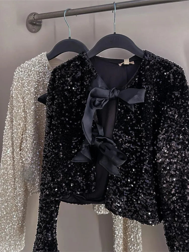 Alfonsine | Paillettenbluse mit Schleife