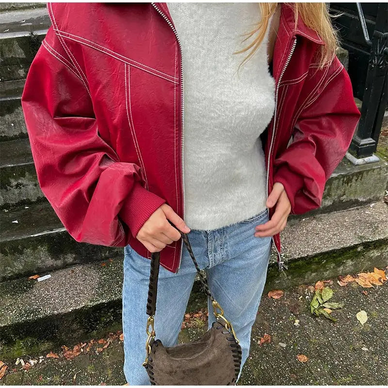 Lässige, Vintage-inspirierte oversized vegane Lederjacke für Damen | Ideal für den Winter