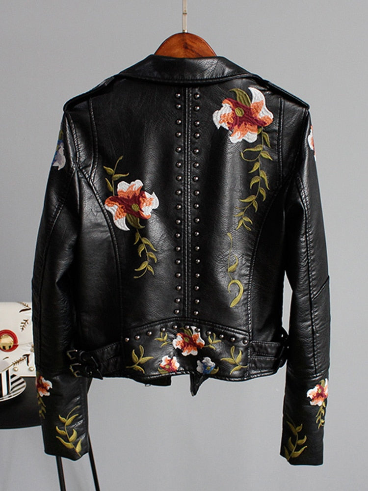 Lexi - Elegante Lederjacke mit gestickten Blumen für Damen