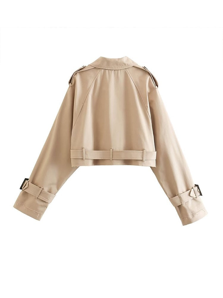 Carly - Stylischer und Bequemer Kurz Beiger Trenchcoat für Damen im Herbst