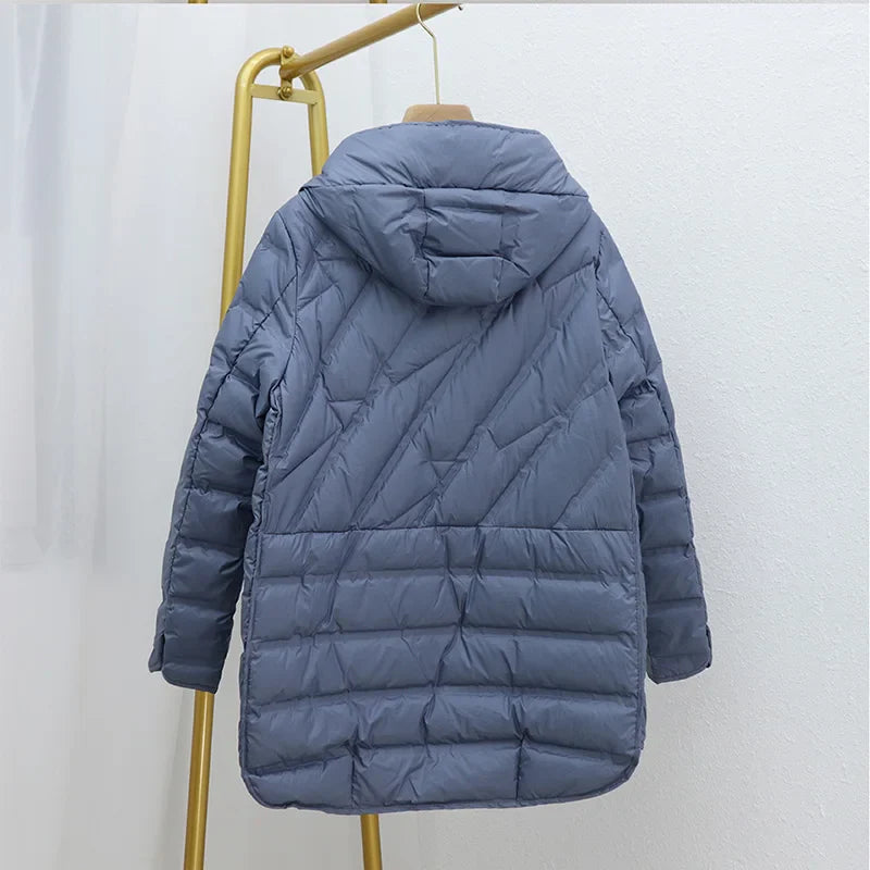 Elouisa - Mittellange Entendaunen-Winterjacke mit Kapuze für Frauen