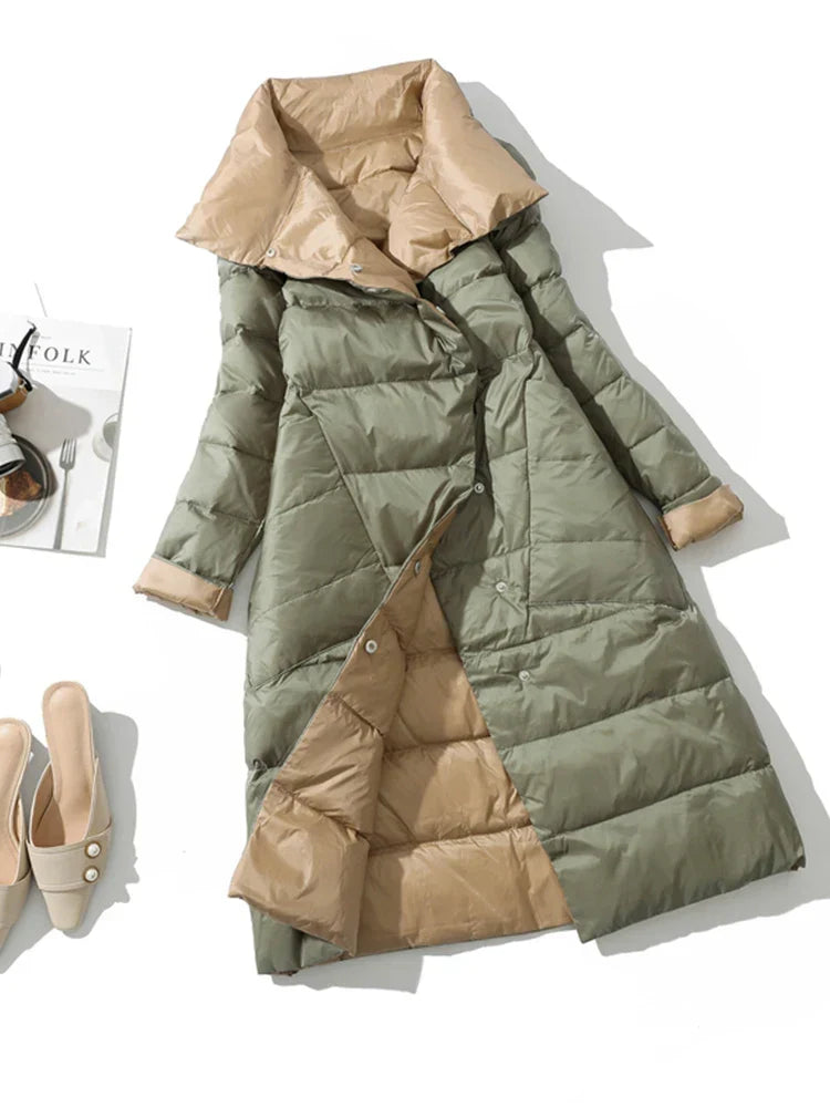 Elena - Winter Damen Stehkragen Weiß Entendaunenmantel