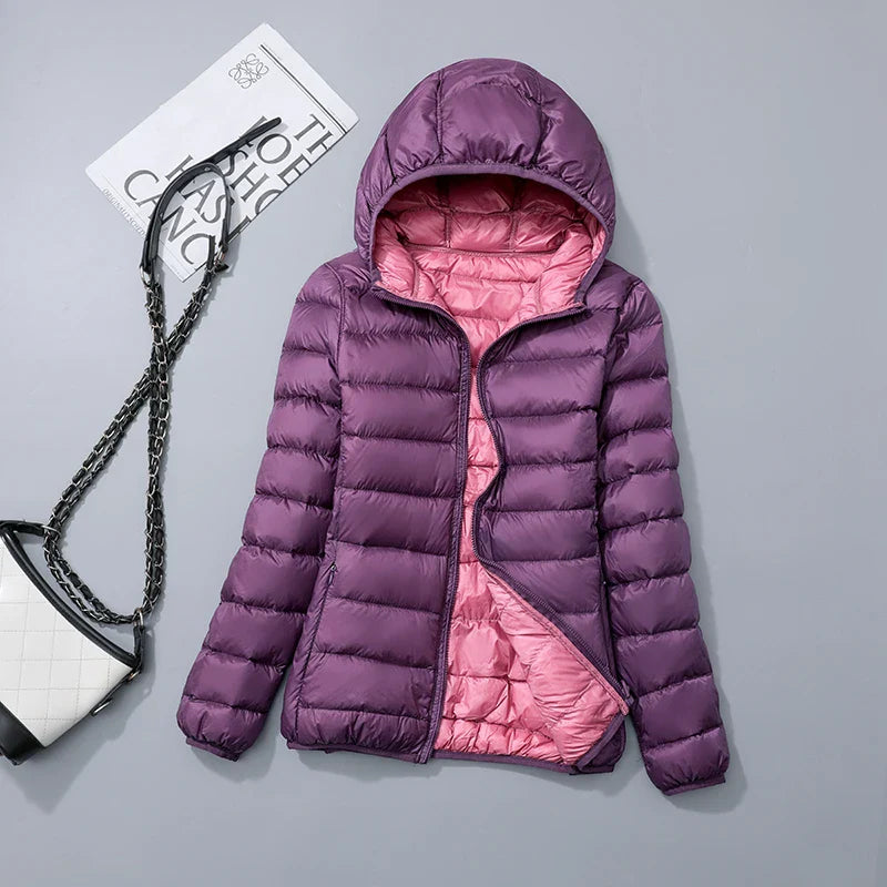 Lisa – Wende-Daunenjacke für Damen mit Kapuze