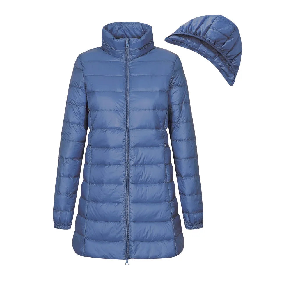 Lara – Lange Damen-Daunenjacke mit Abnehmbarer Kapuze
