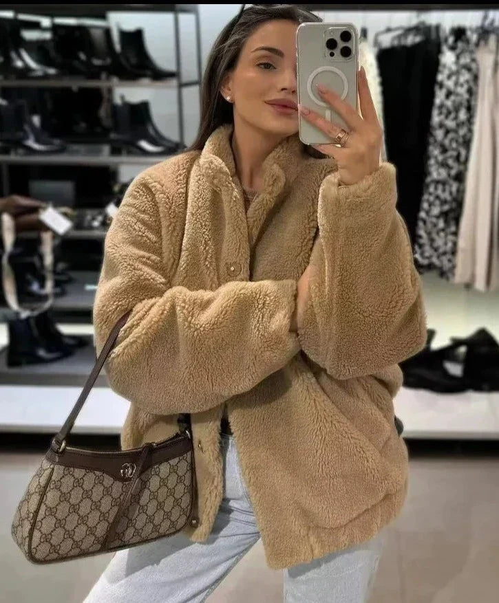 Edith - Stylischer Beiger Vintage Teddy-Wintermantel für Damen