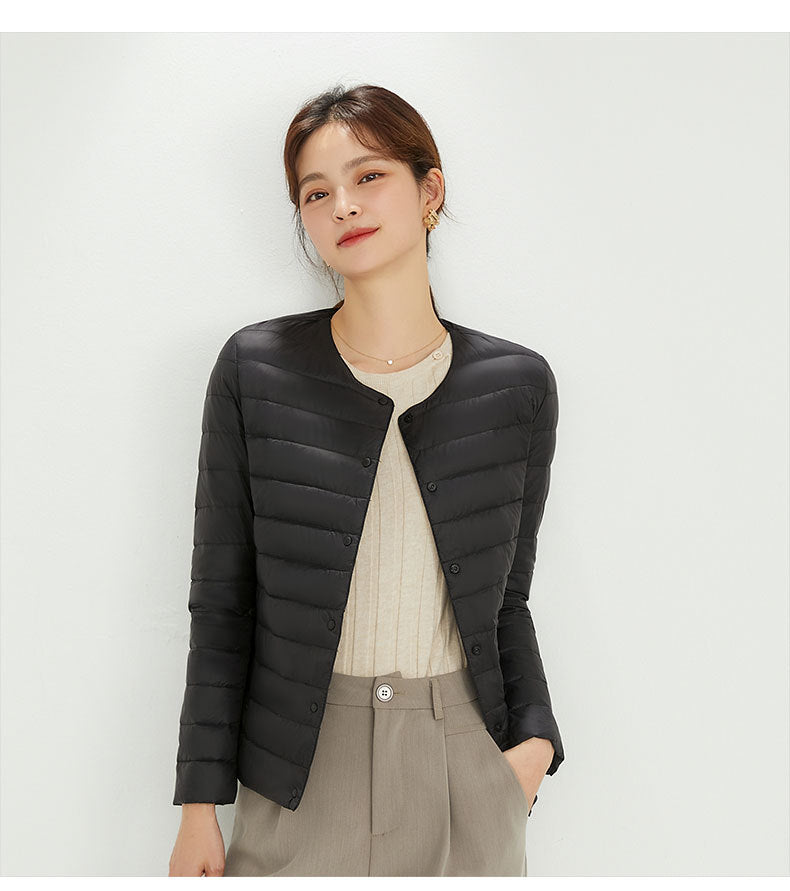 Cornelia - Entendaunenjacke mit Rundhalsausschnitt und Taschen für Frauen
