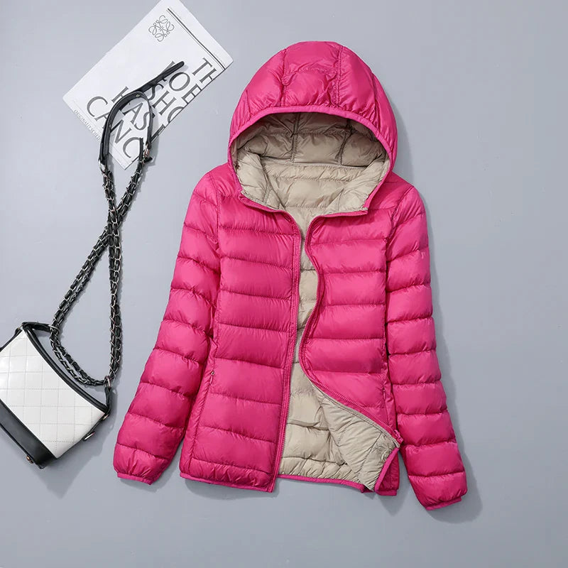 Lisa – Wende-Daunenjacke für Damen mit Kapuze