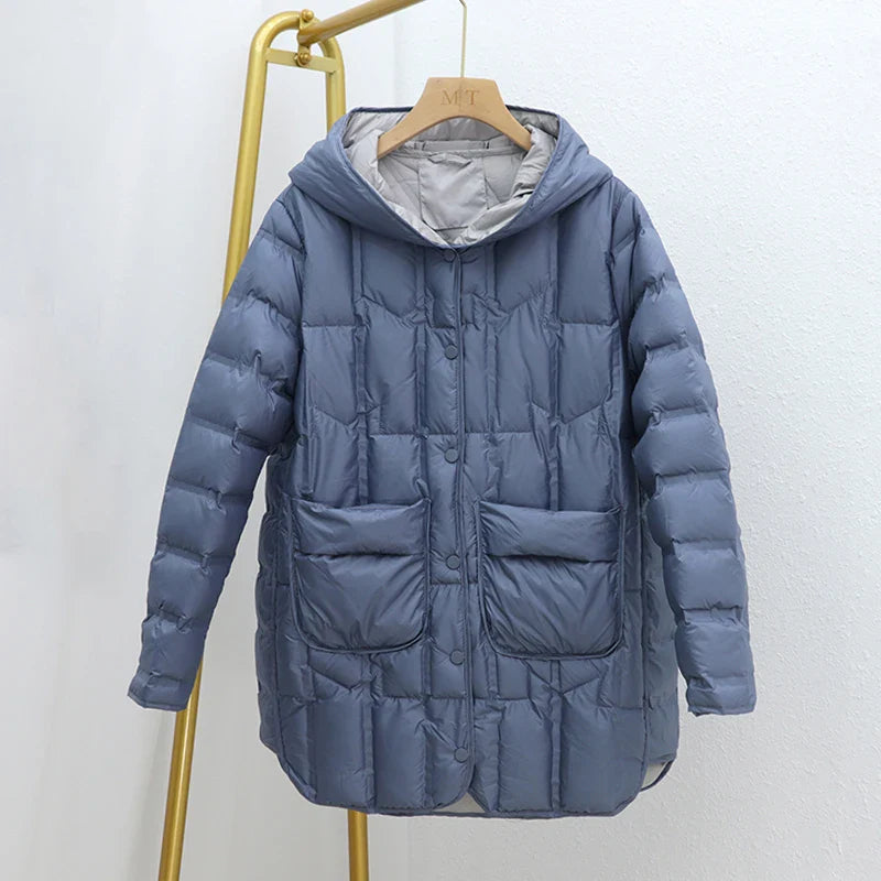 Elouisa - Mittellange Entendaunen-Winterjacke mit Kapuze für Frauen