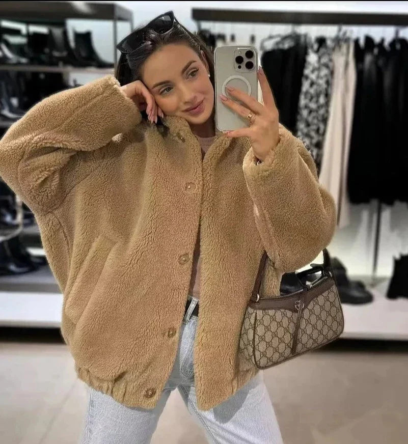 Edith - Stylischer Beiger Vintage Teddy-Wintermantel für Damen