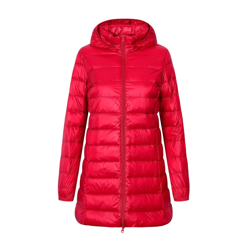 Lara – Lange Damen-Daunenjacke mit Abnehmbarer Kapuze