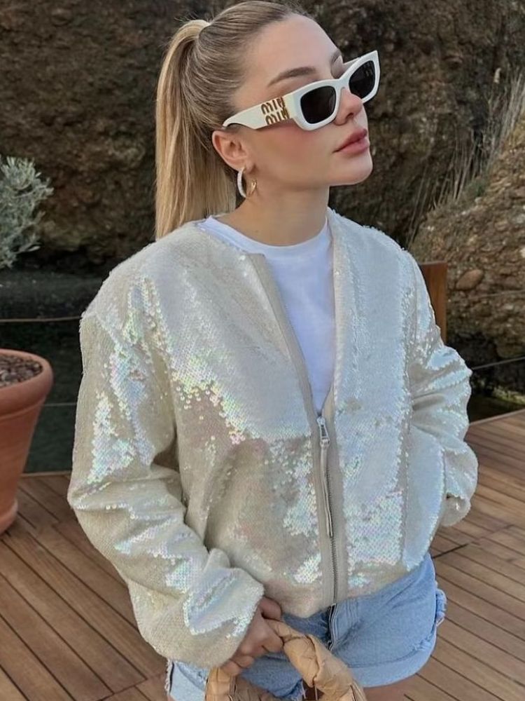 Queen - Glamouröse und Gemütliche Glitter Bomberjacke für Damen