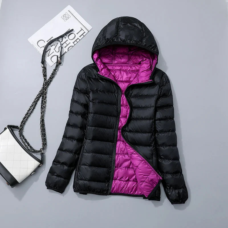 Lisa – Wende-Daunenjacke für Damen mit Kapuze