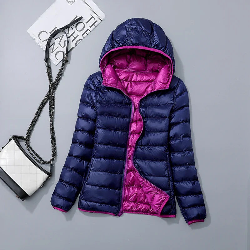 Lisa – Wende-Daunenjacke für Damen mit Kapuze