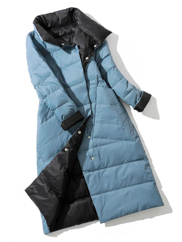 Elena - Winter Damen Stehkragen Weiß Entendaunenmantel