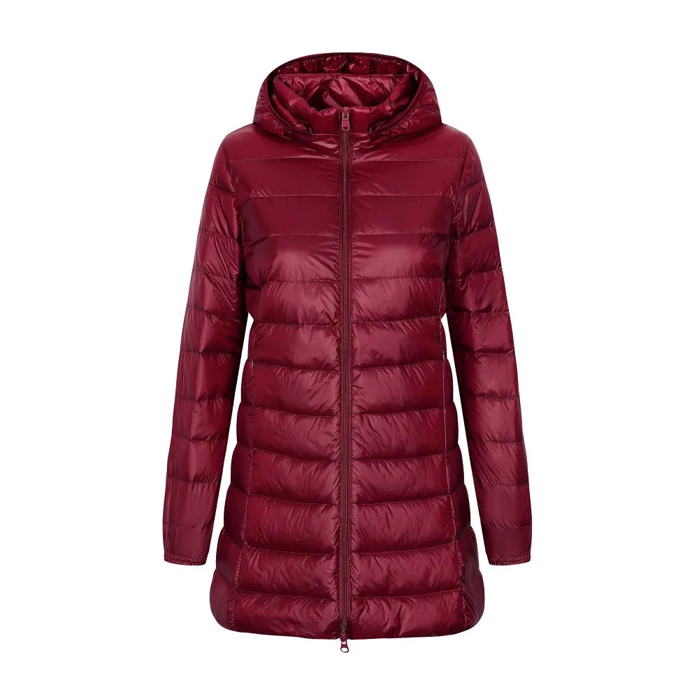 Lara – Lange Damen-Daunenjacke mit Abnehmbarer Kapuze