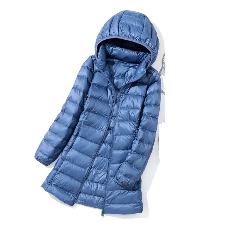 Emilia – Lange Damen-Daunenjacke mit Abnehmbarer Kapuze