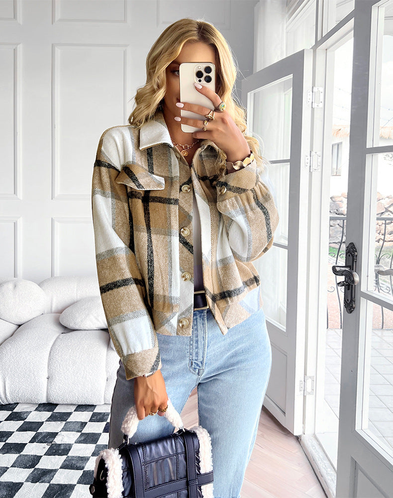 Clarisse - Stylischer Beiger Karo-Mantel für den Herbst für Damen