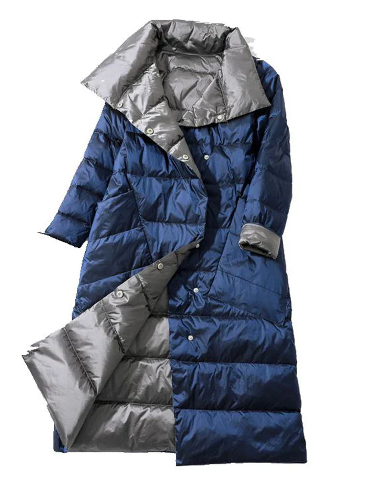 Elena - Winter Damen Stehkragen Weiß Entendaunenmantel