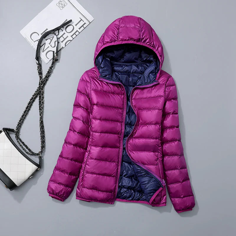 Lisa – Wende-Daunenjacke für Damen mit Kapuze