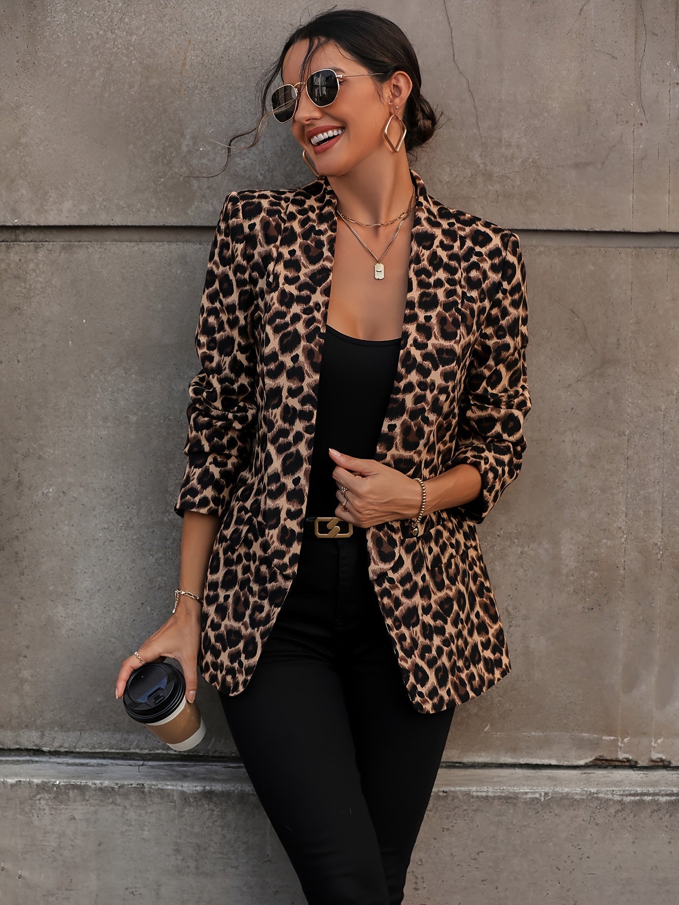 Eleganter Business Longblazer mit Leopardenmuster für Damen | Ideal für Alle Jahreszeiten