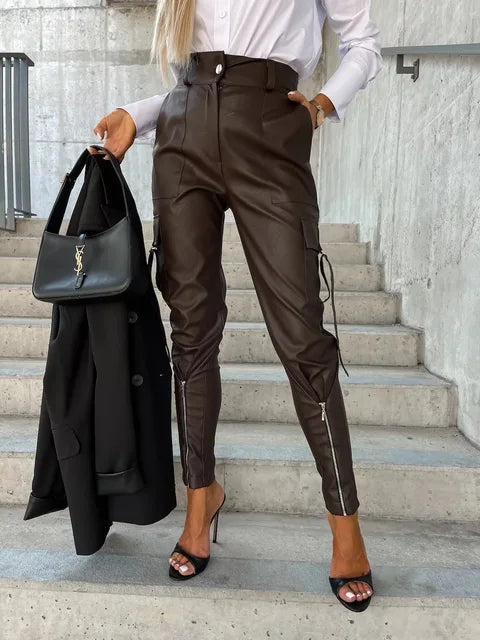 Leder Cargohose für Damen