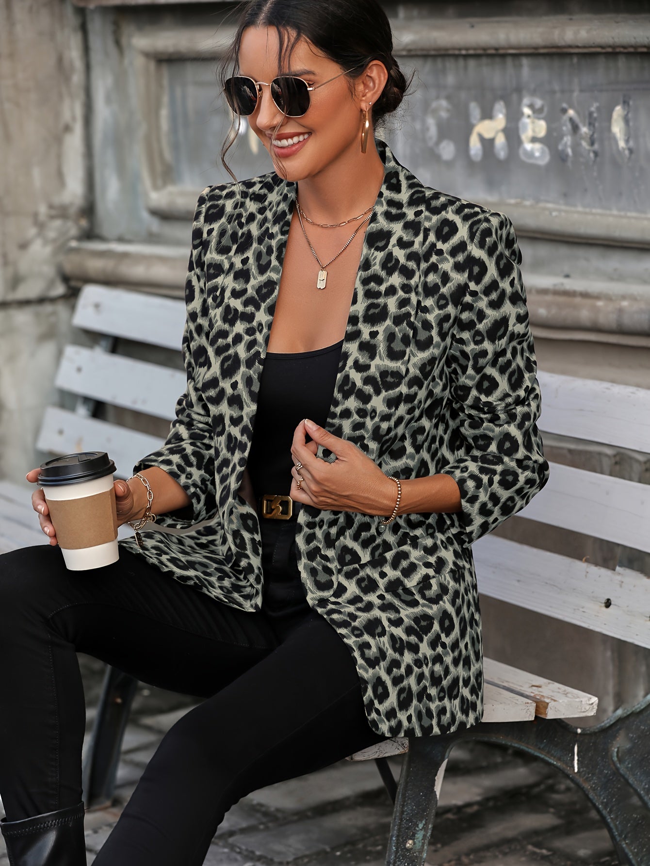 Eleganter Business Longblazer mit Leopardenmuster für Damen | Ideal für Alle Jahreszeiten