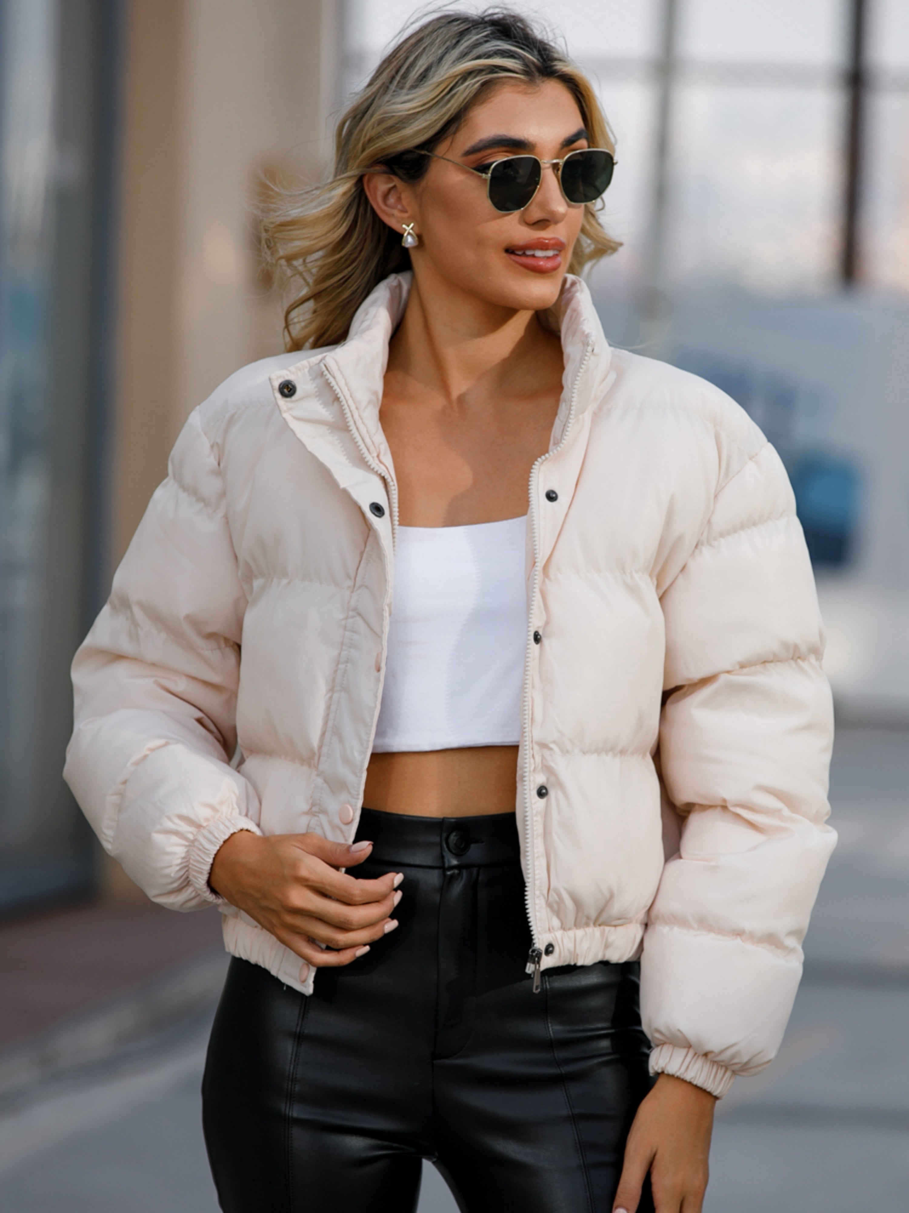 Lässige lange Winterjacke mit Druckknöpfen und Polsterung für Damen | Ideal für Herbst/Winter