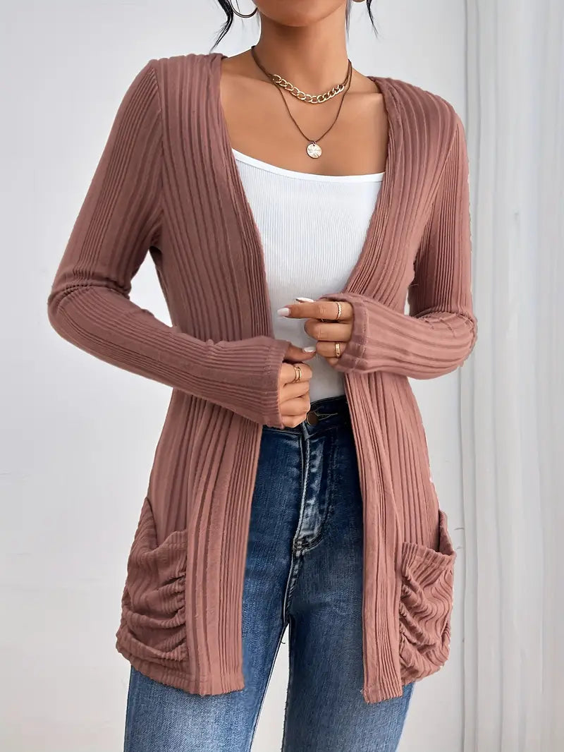 Cleo - Vest mit V-Ausschnitt und langen Ärmeln aus schlankem, gestricktem Polyester
