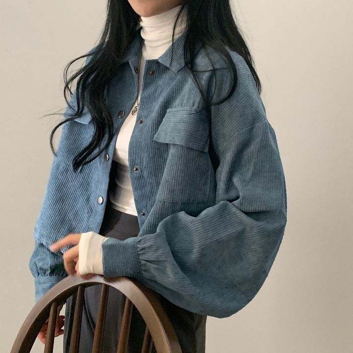 Gianna - Stilvolle Blaue Rippveloursjacke für Damen