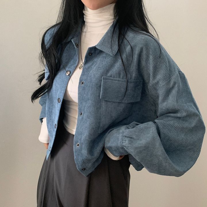 Gianna - Stilvolle Blaue Rippveloursjacke für Damen
