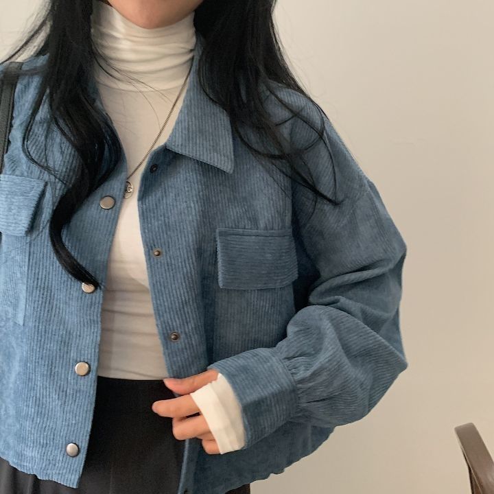 Gianna - Stilvolle Blaue Rippveloursjacke für Damen