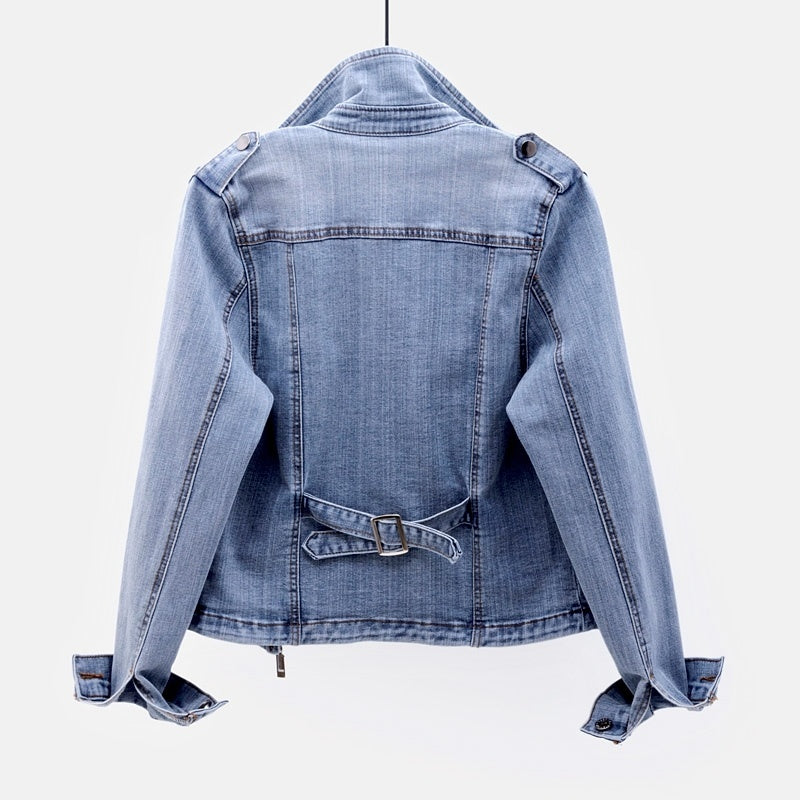 Damen Cropped Jeansjacke mit Reißverschluss