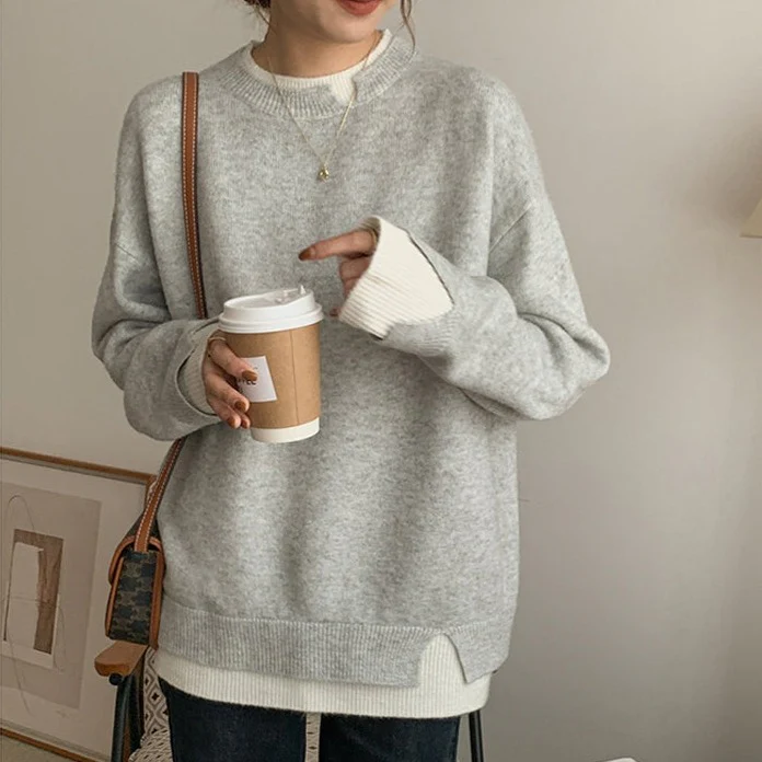 Überdimensionierter Grauer Strickpullover Mit Cut-Out-Design Für Damen | Ideal für Herbst/Winter