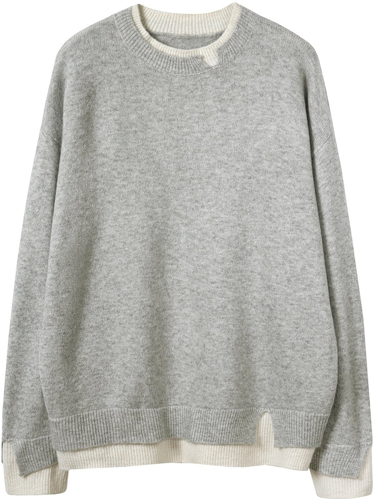 Überdimensionierter Grauer Strickpullover Mit Cut-Out-Design Für Damen | Ideal für Herbst/Winter