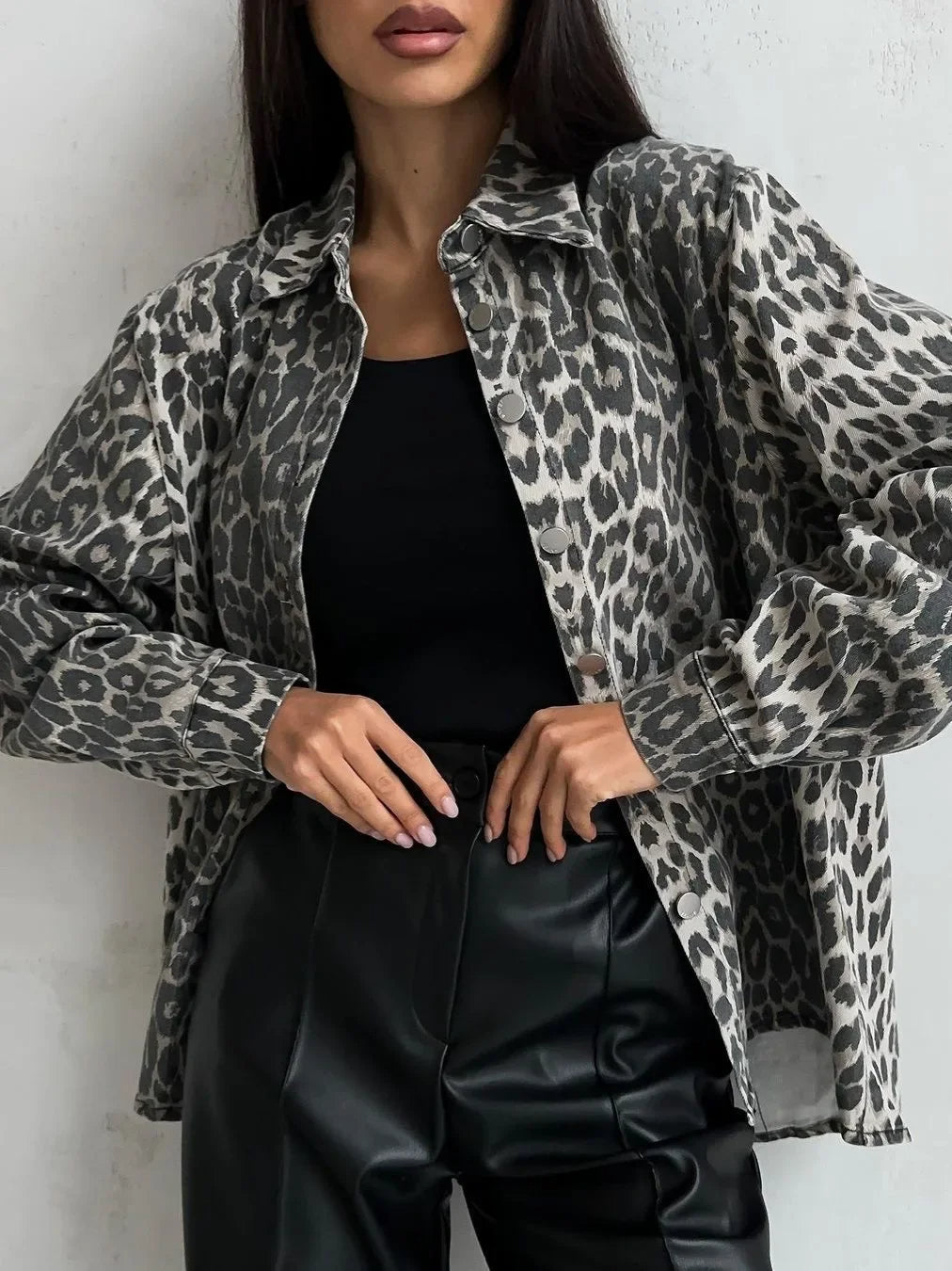 Denimjacke mit Leopardenmuster für Damen