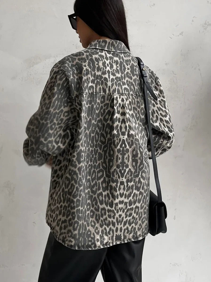 Denimjacke mit Leopardenmuster für Damen