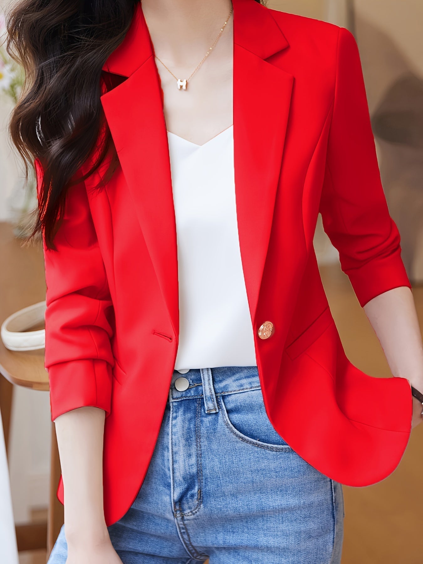 Eleganter Business Longblazer mit Ein-Knopf-Revers und offenem Front für Damen | Ideal für alle Jahreszeiten