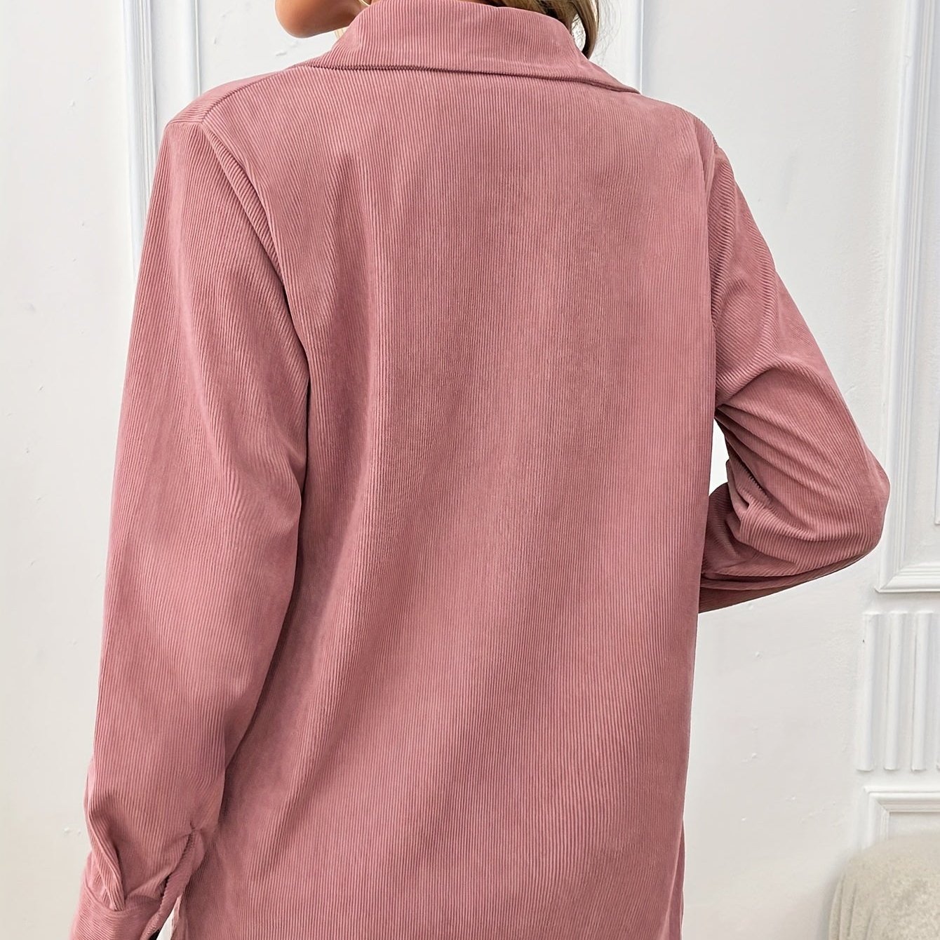 Cathy - Rosa Hemdjacke mit Brusttaschen für Herbst und Winter für Damen