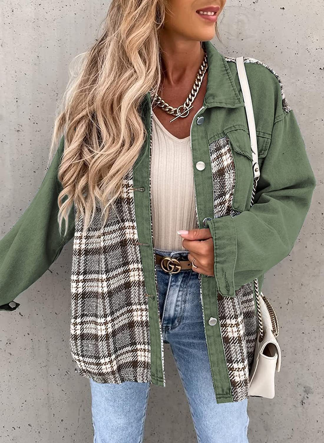 Elea- Karierte Jeansjacke