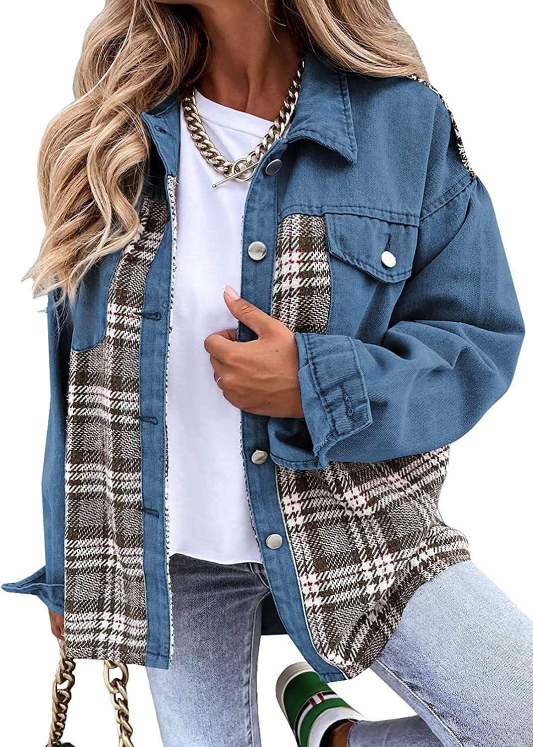 Elea- Karierte Jeansjacke