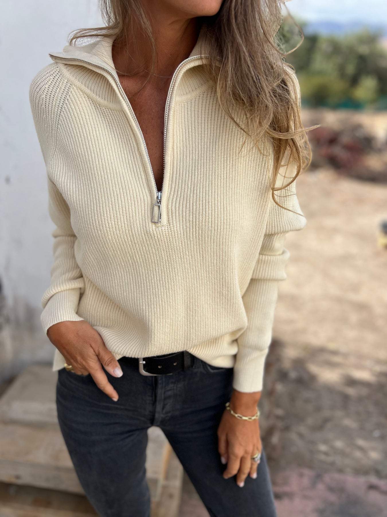 Pullover mit Reißverschlusskragen für Damen