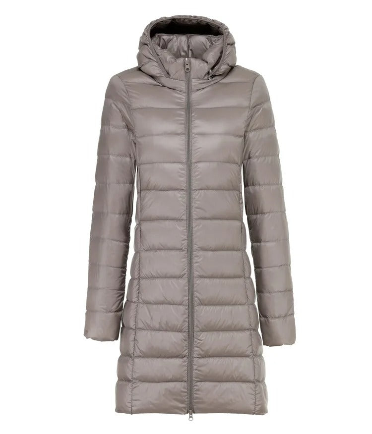 Frances - Ultraleichter Langer Mantel Mit Kapuze Für Damen