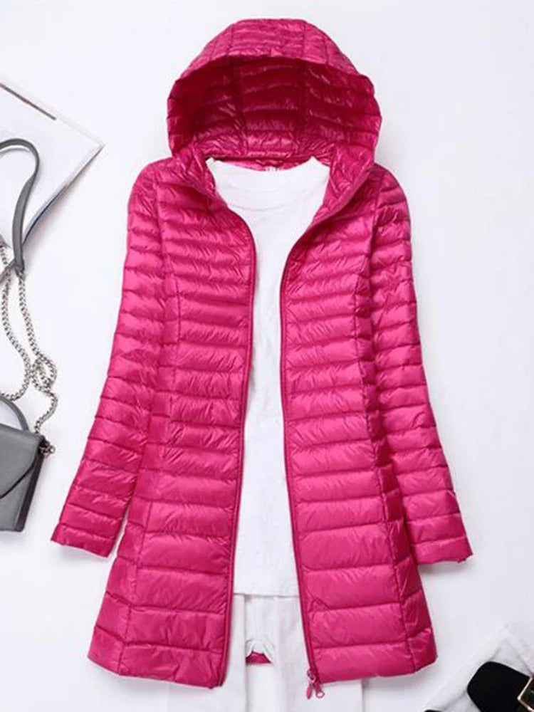 Tessa - Lange Entendaunen-Winterjacke mit Lockerer Passform und Kapuze für Frauen