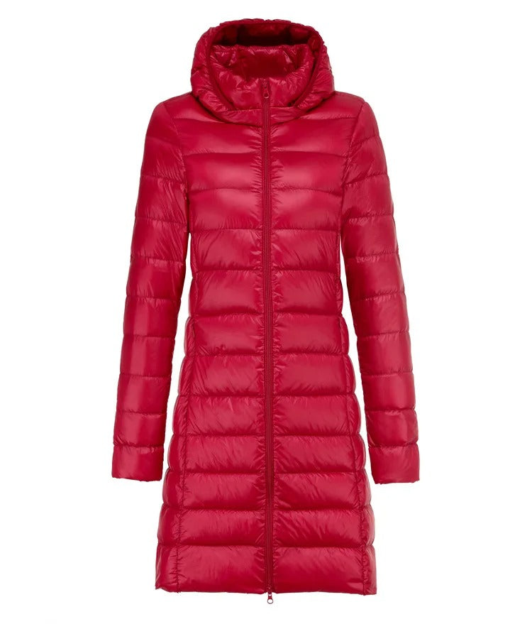Frances - Ultraleichter Langer Mantel Mit Kapuze Für Damen