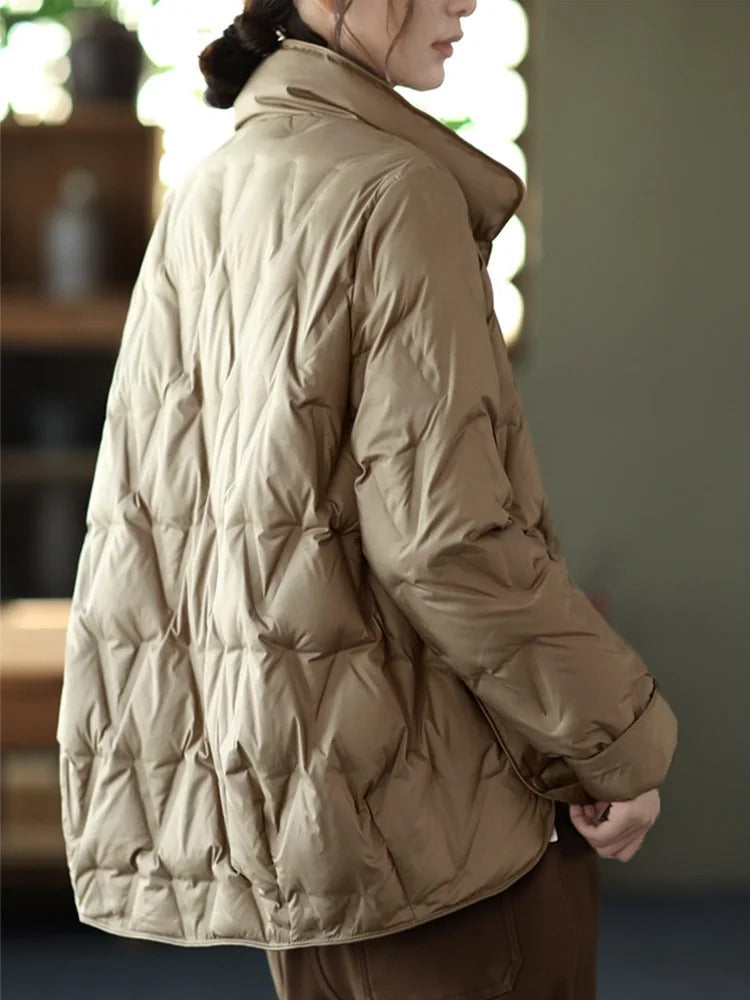Sabina - Entendaunen-Winterjacke mit Einreihern und Stehkragen für Damen