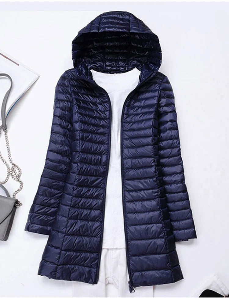 Tessa - Lange Entendaunen-Winterjacke mit Lockerer Passform und Kapuze für Frauen